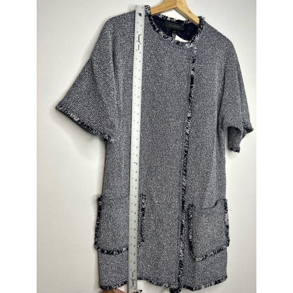 St. John Navy Fringe Hem Short Sleeve Knit Sweater Cardigan S - Picture 6 of 13